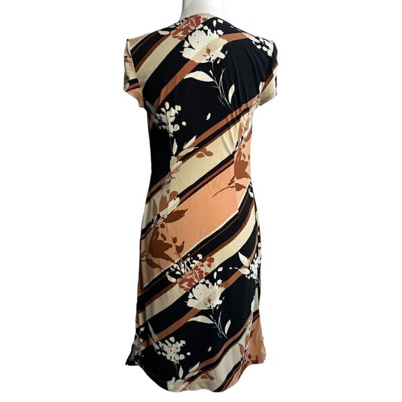 BCBGMaxazria Dress Abstract Floral Pullover Cowl Neck Cap Sleeves Women's Sz M - Picture 7 of 8